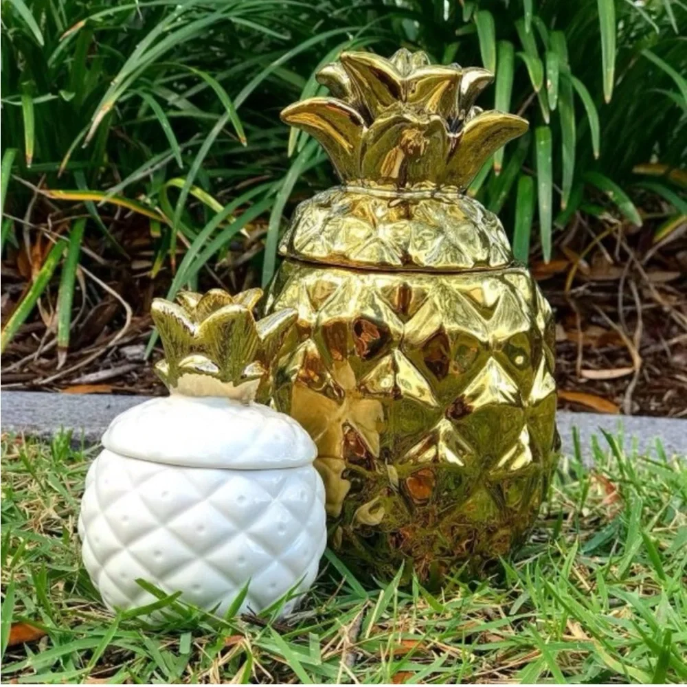 NWT WEST ELM Gold and Cream Pineapple Decorative Accent